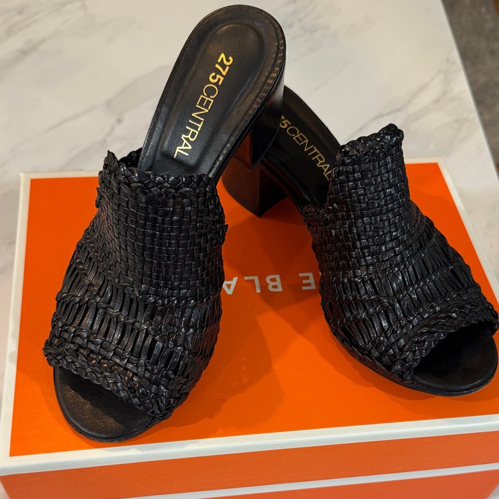 275 Central Black Woven Mules